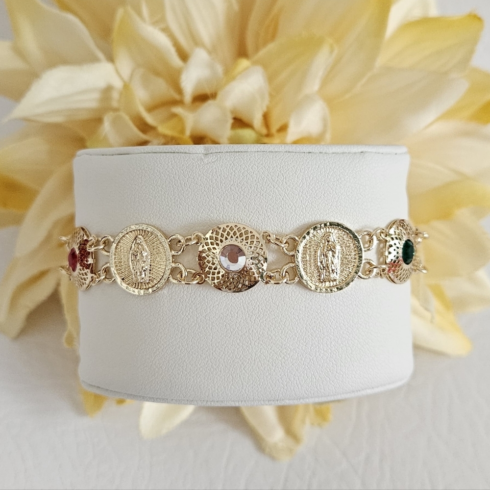 Lady Of Guadalupe Crystal Gold Plated Bracelet